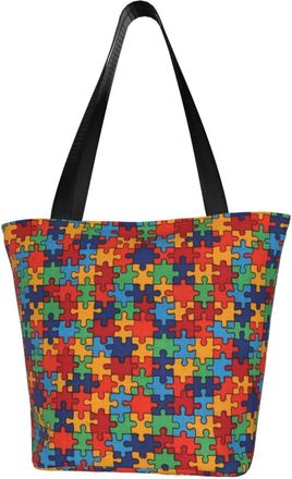 AOOEDM Puzzle Piece Autism Awareness Tote Bag Women Capacity Shoulder Grocery Shopping Bags