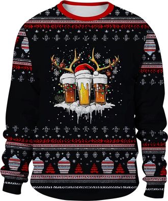 Generic Men Christmas Sweatshirt Crew Neck Long Sleeve Ugly Christmas Jumpers Mens Plus Size Funny Printed Xmas Sweatshirts Pullover Warm Comfort Xmas Jumper 