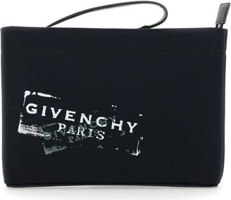 Givenchy Black Clutch Bag With Top Handle And Logo Print On The Front In Cotton Man