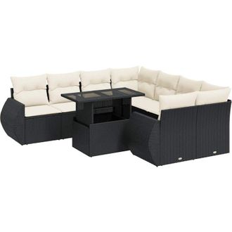 vidaXL Set De Sof&aacute;s De Jard&iacute;n Con Cojines 9 Pzas Rat&aacute;n Sint&eacute;tico Negro Vidaxl