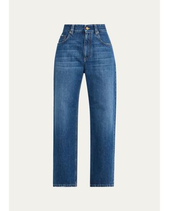 Brunello Cucinelli Mid-Rise Monili Trim Wide-Leg Jeans