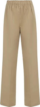 Prada Wijde Katoenen Broek - Dames - Wijde Broeken - Beige - S - Katoen - Broeken