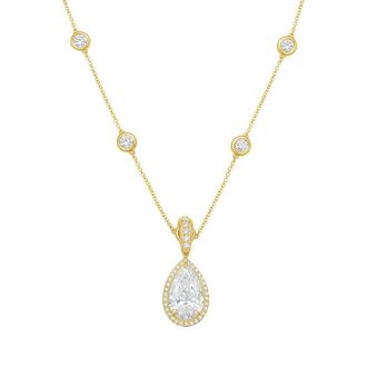 Diana M. Jewels 14kt Yellow gold Lab Grown 7.00 ct Pear Diamond Halo Pendant With Bail