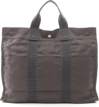 Herm&egrave;s Gray Nylon Canvas Handbag Tote Bag (Pre-Owned)