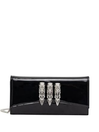 Philipp Plein skull-motif clutch bag - women - Calf Leather/Polyester - One Size - Black