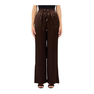 Liu Jo Wide Trousers, female, Brown, Size: S Satin Pants with Splits