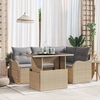 vidaXL Vidaxl - Conjunto De Sof&aacute; De Jard&iacute;n Con Coj&iacute;n 5 Pcs Beige Polirat&aacute;n