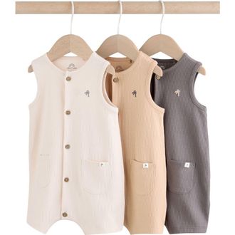 Next 3-Pack Rib Cotton Rompers in Grey at Nordstrom, Size 9-12M
