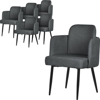 ML Design Ml-design Set 6x Sedie Da Pranzo Antracite, Con Rivestimento In Tessuto, Gambe In Metallo, Poltrone Ergonomiche Da Cucina Con Braccioli E Schienale In