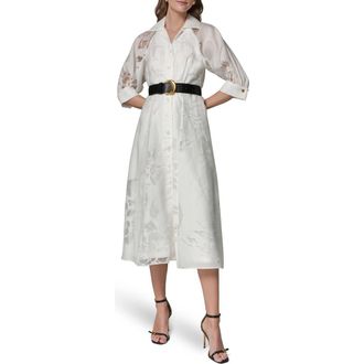 DKNY Floral Cutout Shirtdress in Cream (Crm) at Nordstrom, Size 14