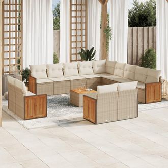 vidaXL Set Sof&aacute;s De Jard&iacute;n 14 Pzas Con Cojines Rat&aacute;n Sint&eacute;tico Beige Vidaxl