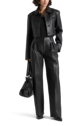 Mani&egrave;re De Voir Ania Wide Shoulder Leather Jacket in Black at Nordstrom, Size 8