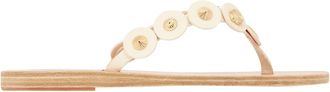 Ancient Greek Sandals Handgemaakte leren platte sandaal met cirkels - Dames - Slippers - Wit - 39 EU - Leer - Schoenen