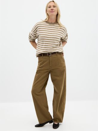 Contemporaine Womens Rolled trim striped sweater