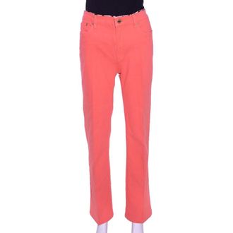 Roberto Cavalli Coral Pink Cotton Logo Plaque Detail Jeans
