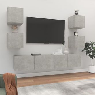 vidaXL Vidaxl - Set De Muebles De Tv 6 Pzas Madera Contrachapada Gris Hormig&oacute;n
