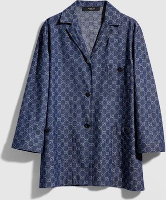 Gucci GG Cotton Denim Jacquard Jacket, Blue