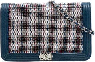 Chanel Pre-owned The Boy Wallet on Chain - Dames - Vintage Schoudertas - Blauw - ONE Size - Leer - Vintage