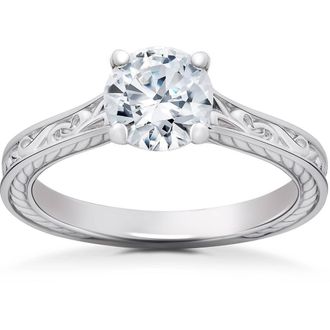 Pompeii3 1 1/4Ct Round Vintage Solitaire Lab Grown Diamond Engagement Ring 14k Gold