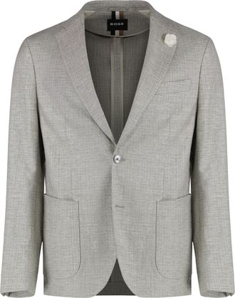 HUGO BOSS Mens Single-breasted Two-button Jacket - Light Grey viscose - Size EU 48 (Mens)