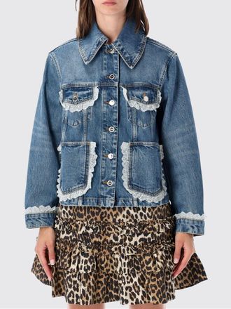 Ganni Cropped Organic Cotton Denim Jacket with Lace Inserts
