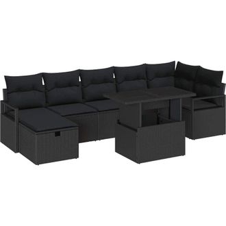 vidaXL Garden Sofa Set with Cushion 8 pcs Black Poly rattan vidaXL