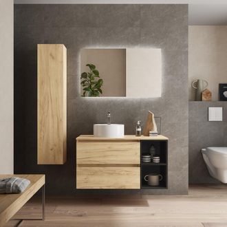 Cygnus Bath Salgar - Mueble Ba&ntilde;o Bequia 100 Cm Roble Y Coqueta Negro Con Lavabo