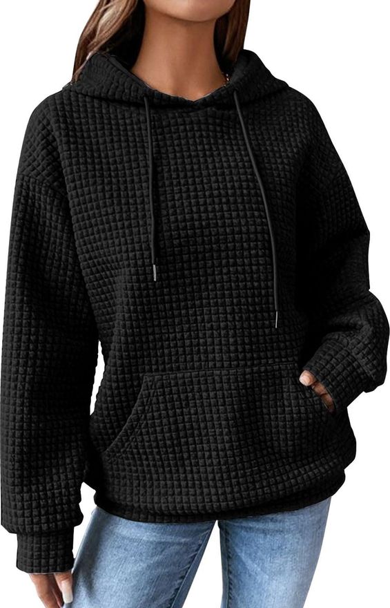 Women Sweaters for Winter,Women Waffle Ribbed Hoodies Retro Drawstring Sweatshirt Warm Baggy Pullover Long Sleeve Jumpers Basic Plain Comfoy Soft Hood