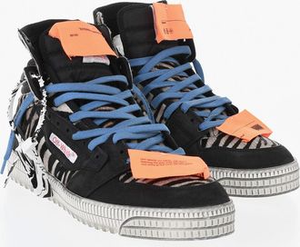 Off-white High-Top Pony Hair Sneakers with Contrast Appliqu&eacute;s Off-White