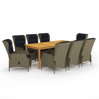 vidaXL Juego De Comedor De Jard&iacute;n De 9 Piezas Marr&oacute;n Vidaxl