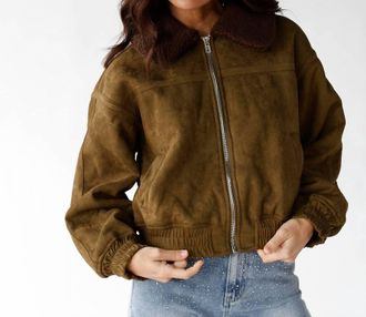 Moon River Charlie Teddy Lined Bomber Jacket In Olive