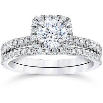 Pompeii3 5/8Ct Diamond Halo Engagement Ring Set in White, Rose, Yellow Gold, or Platinum