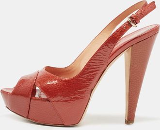 Sergio Rossi Orange Patent Leather Peep Toe Platform Slingback Sandals