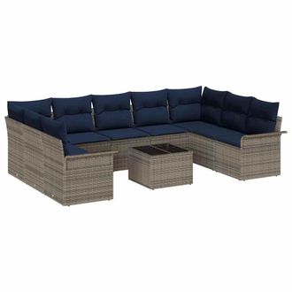 vidaXL Conjunto De Sof&aacute; De Jard&iacute;n 10 Pcs Gris Rat&aacute;n Sint&eacute;tico Vidaxl