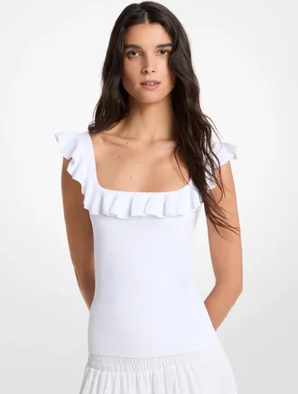 Michael Kors Ruffled Stretch Viscose Tank Top