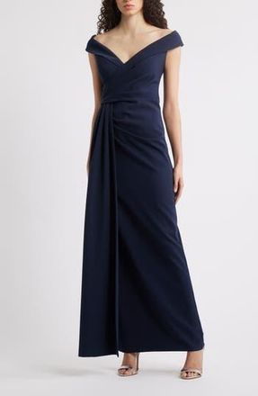 Eliza J Social Portrait Collar Laguna Crepe Gown in Navy at Nordstrom Rack, Size 2