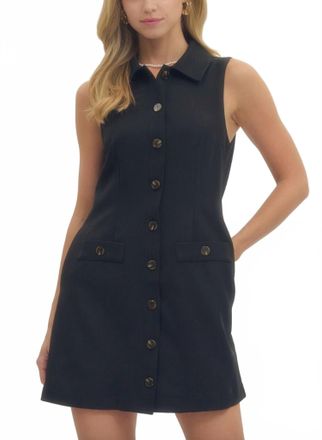 Entro Button Front Mini Dress In Black