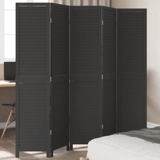 Berkfield Home Room Divider&not;5 Panels Black Solid Wood Paulownia