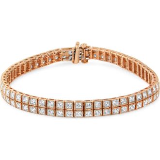 House of Brilliance 14K Rose Gold 3.0 Cttw Lab Grown Diamond Two Row Milgrain Tennis Bracelet in Pink at Nordstrom