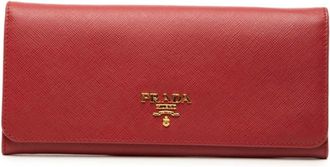 Prada Red Color Leather Long Wallet (Bi-Fold) (Pre-Owned)