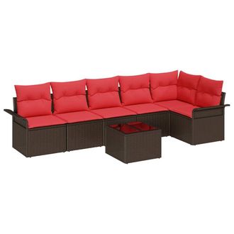 vidaXL Conjunto De Sof&aacute; De Jard&iacute;n 7 Pcs Marr&oacute;n Rat&aacute;n Sint&eacute;tico Vidaxl