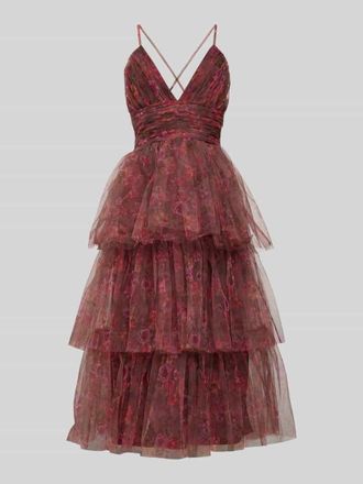 Lace & Beads Cocktailkleid im Stufen-Look in Bordeaux, Gr&ouml;&szlig;e L