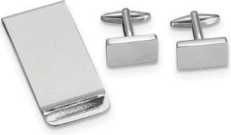 Diamond2Deal Silver-plated Rectangular Engravable Cuff Link and Money Clip Set