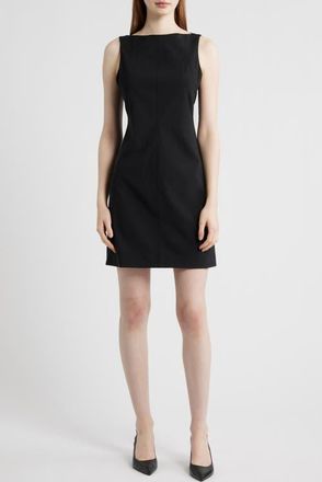 Theory Stretch Wool Boat Neck Minidress in Black at Nordstrom, Size 12
