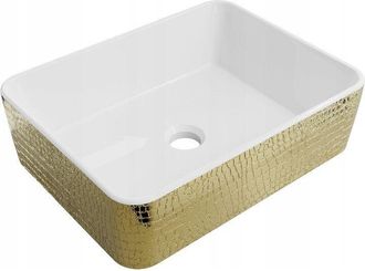 Desconocido Desconocido - Lavabo Cer&aacute;mico Sobre Encimera, 48x37x13 Cm Blanco/dorado