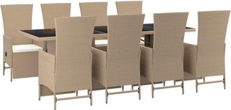 vidaXL Set Comedor De Jard&iacute;n 9 Pzas Con Cojines Rat&aacute;n Sint&eacute;tico Beige Vidaxl