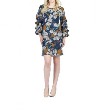 Papillon Ruffled Sleeve Floral Print Dress In Mustard