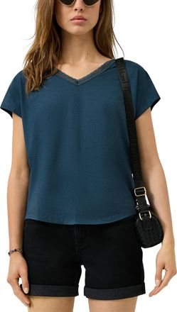 QS by s.Oliver Kurzarmshirt QS, Damen, Gr. XL (42), blau, Jersey, Obermaterial: 48% Baumwolle, 48% Modal, 4% Elasthan, unifarben, normal h&uuml;ftbedeckend, V-Ausschnitt,