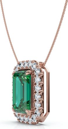 Pompeii3 7 1/2Ct Emerald & Diamond Pendant Gold 3/4 Tall 18 Necklace