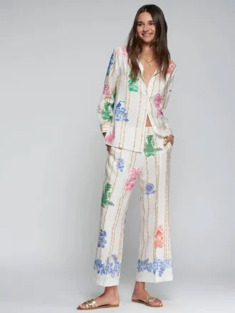 Vilagallo Straight Relaxed Fit Trousers In Bamboo Print